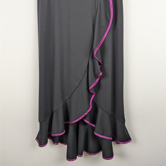 Vintage ABS by Allen Schwartz Black Purple High Low Maxi Dress‎ Whimsigoth Y2K - Picture 3 of 9